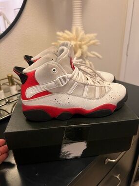 Jordan White, Red & Black Retro High-Top Sneakers